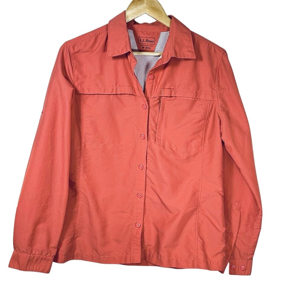 LL‎ BEAN Womens Tropicwear Shirt Long-Sleeve Warm Coral Medium Outdoorwear
